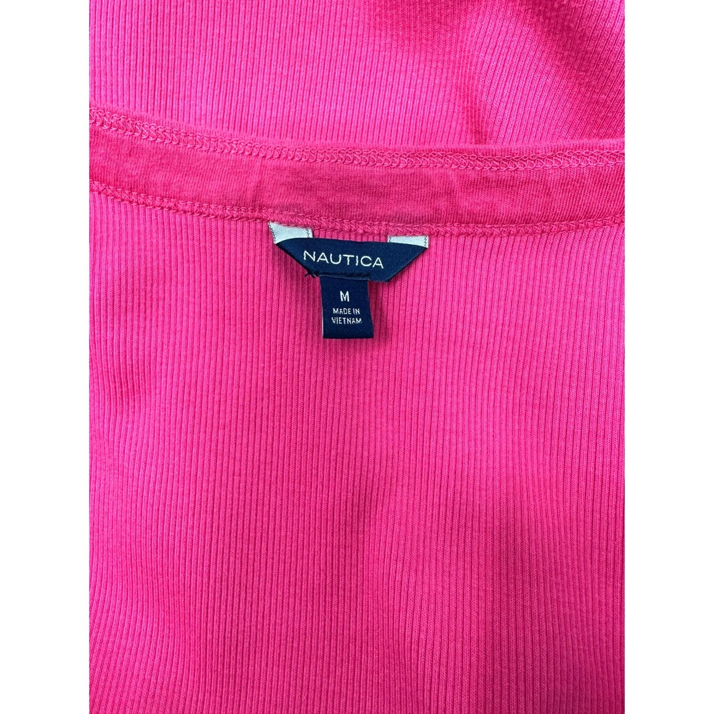 Nautica Women's Pink Ribbed Surplice‎ V-Neck Short Sleeve Top Size Medium - Picture 3 of 4